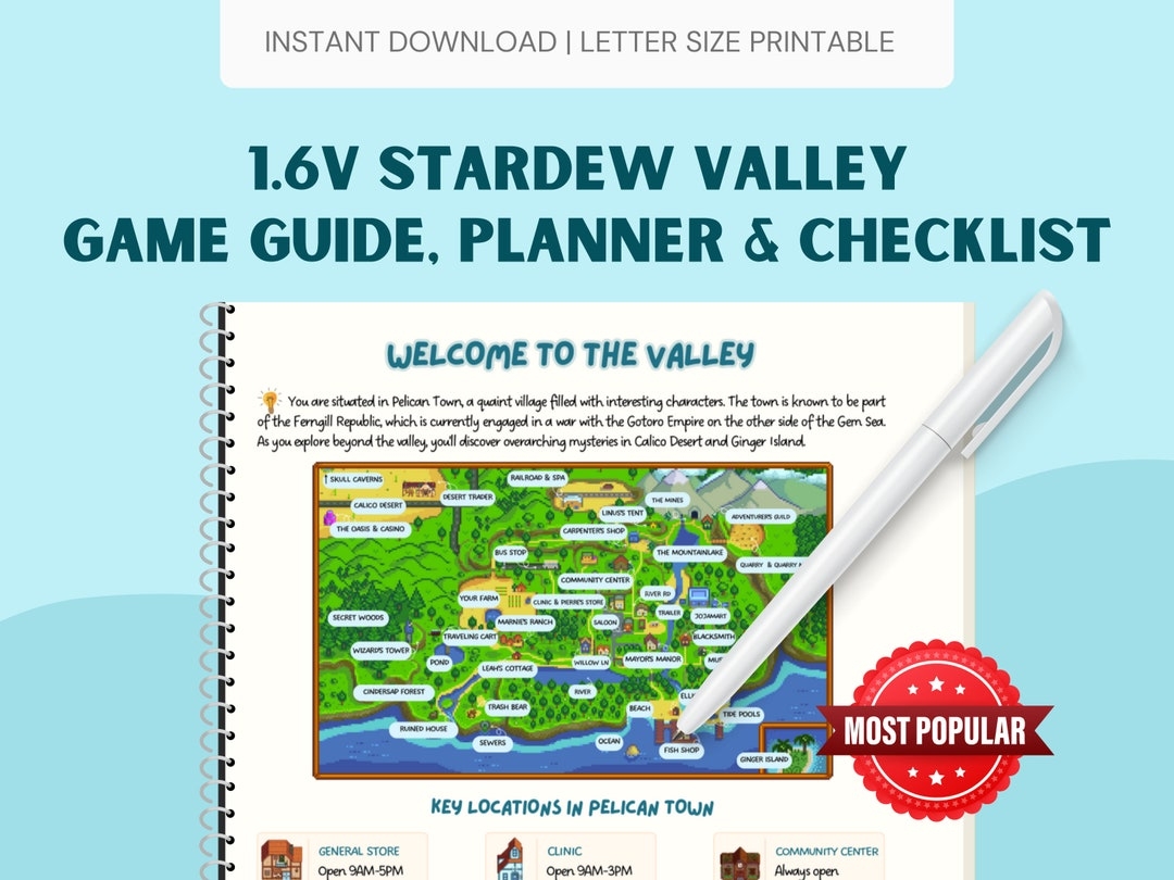 1 6v Stardew Valley Guide Planner And Checklist PRINTABLE Letter Size PDF Etsy