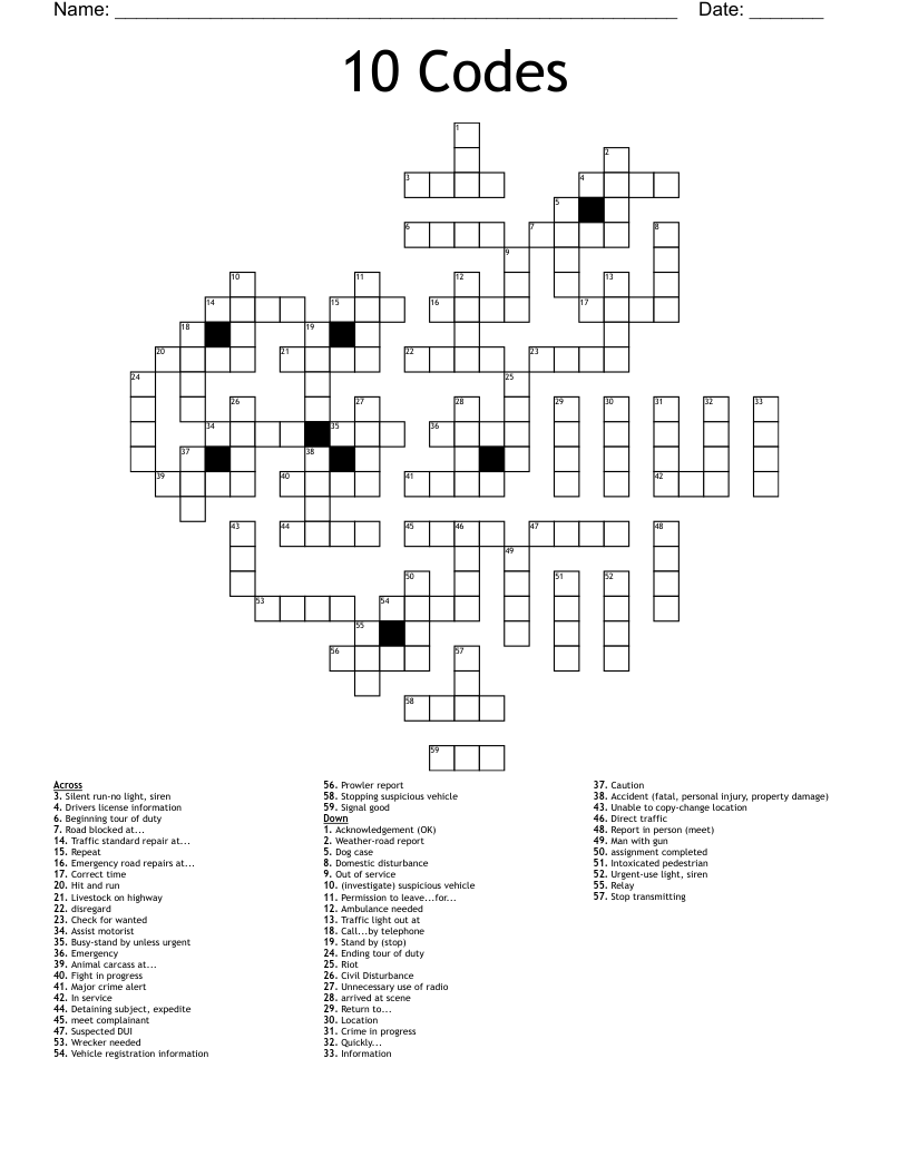 10 Codes Crossword WordMint 10 Codes Crossword WordMint