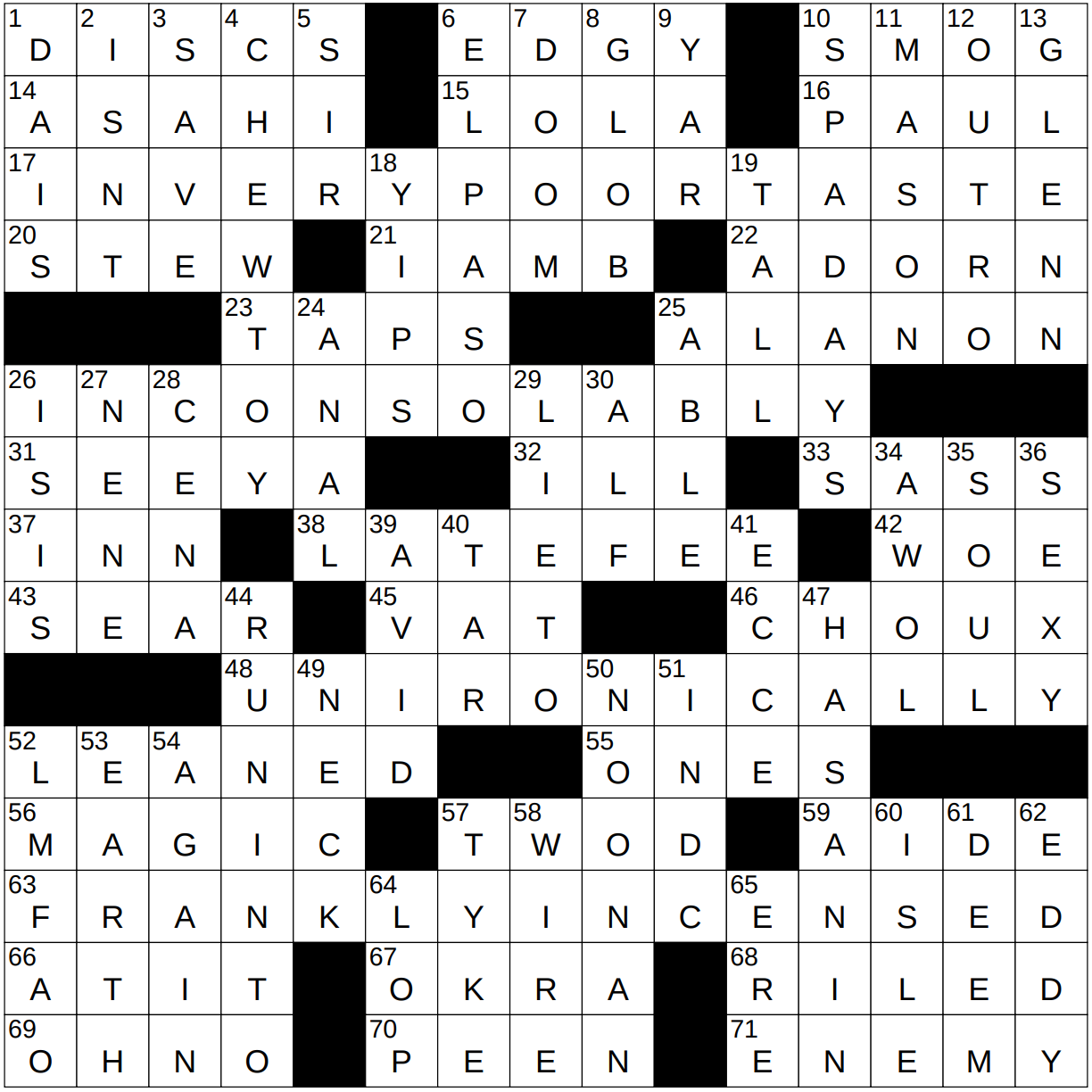 1019 22 NY Times Crossword 19 Oct 22 Wednesday NYXCrossword