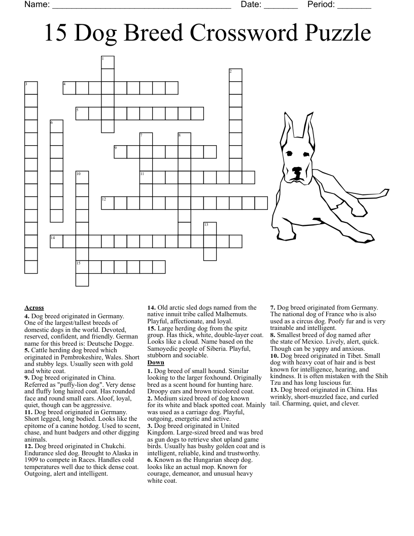 15 Dog Breed Crossword Puzzle WordMint