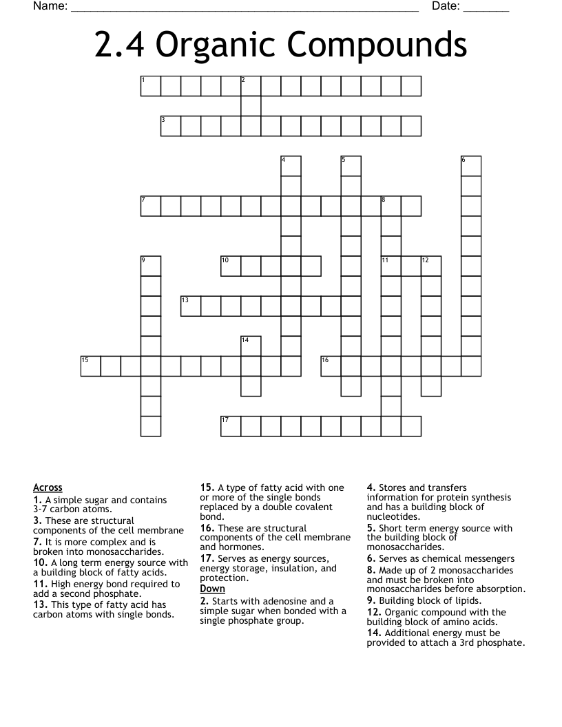 2 4 Organic Compounds Crossword WordMint