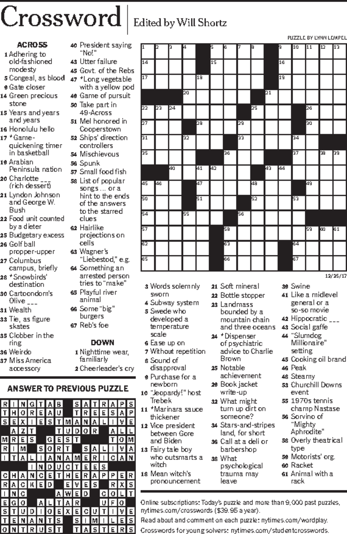 2017 Mon Crossword Puzzle Answers And Clues Guide Studocu