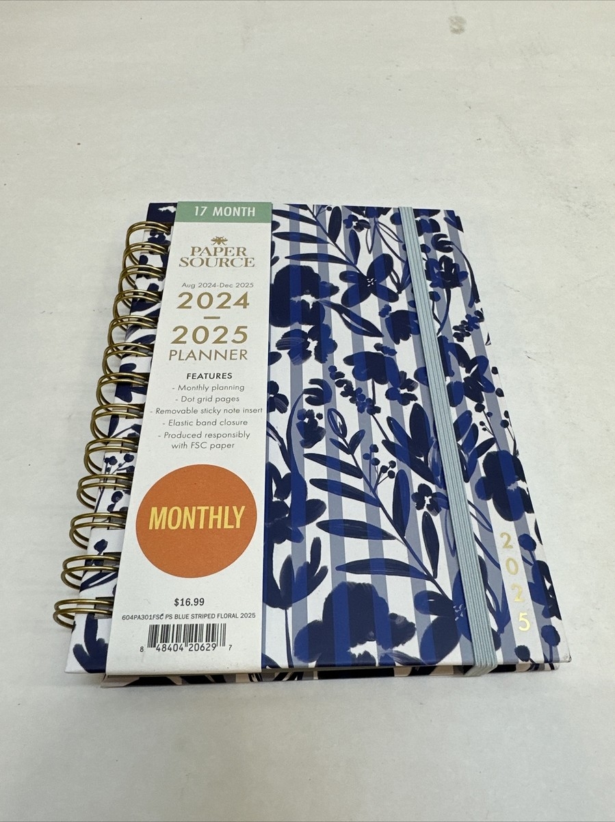 2024 2025 Paper Source Blue Striped Floral Petite Monthly Planner EBay