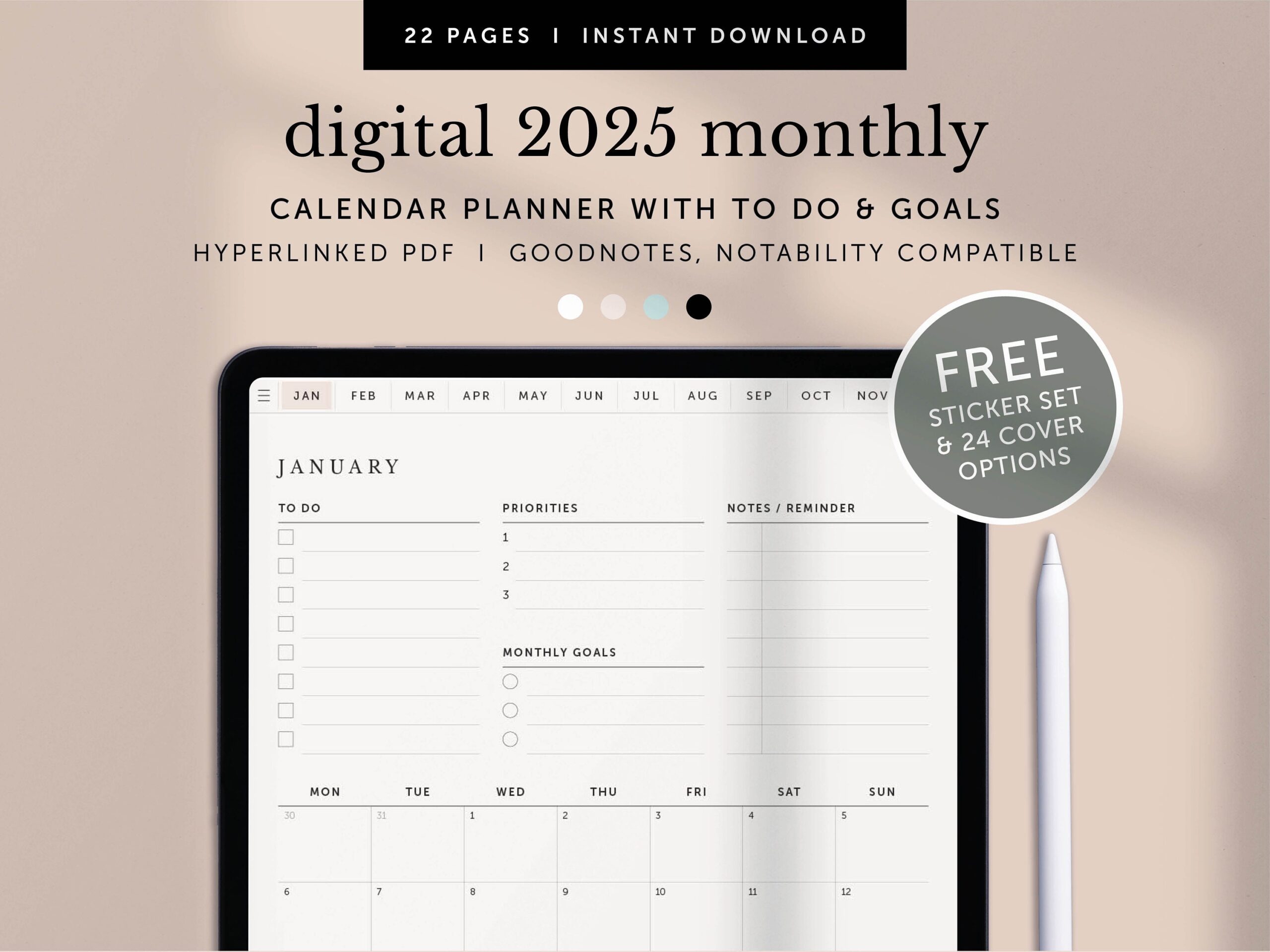 2025 Digital Monthly Planner 2025 Month In A Glance 2025 Monthly Goals To Do Checklist Goodnotes Planner Notability Hyperlinked PDF Etsy