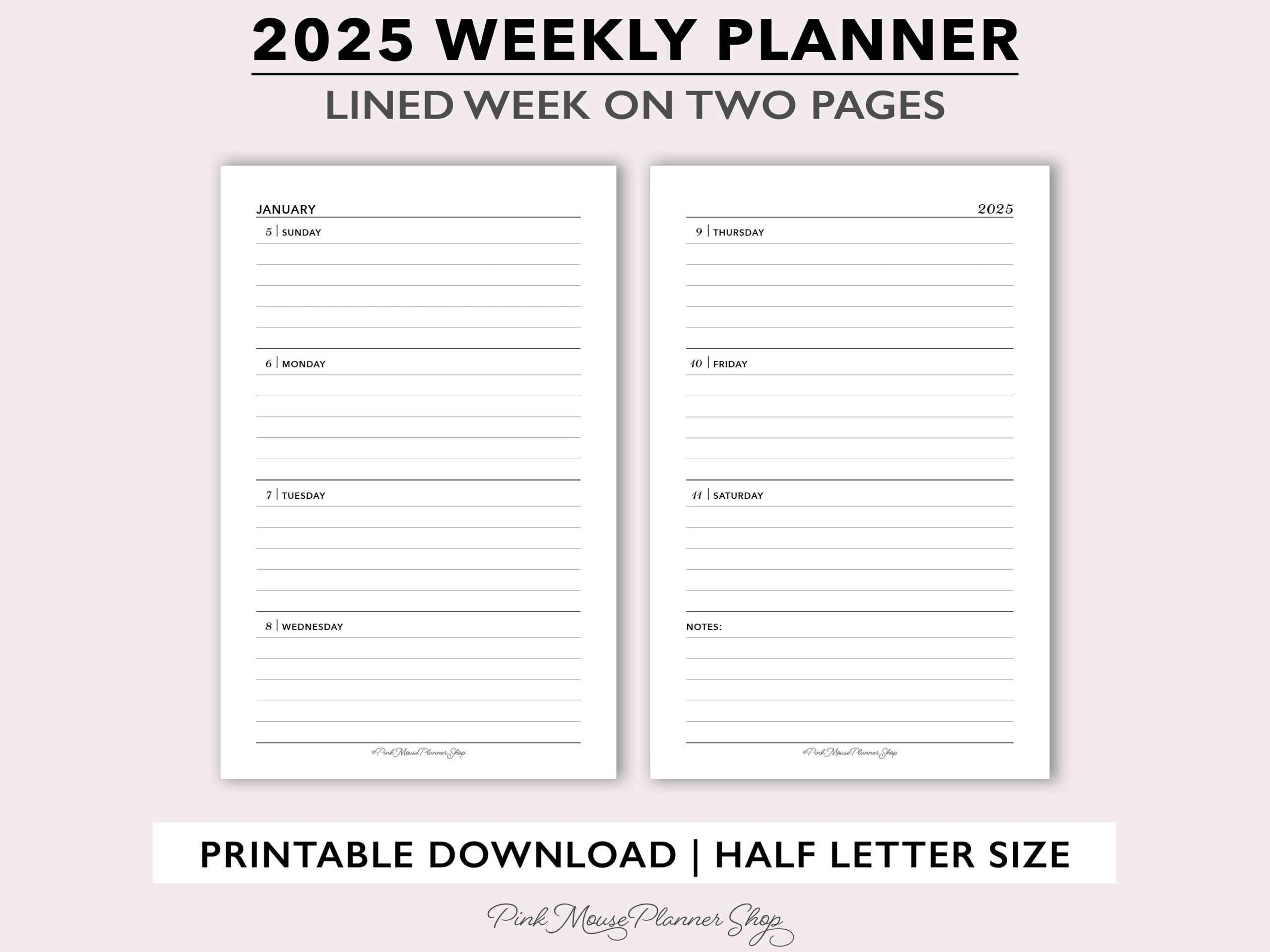 2025 Weekly Planner Printable Etsy
