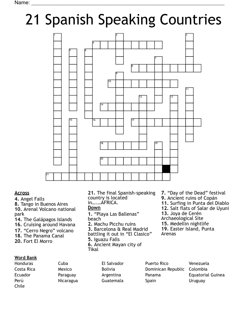 21 Spanish Speaking Countries Crossword WordMint