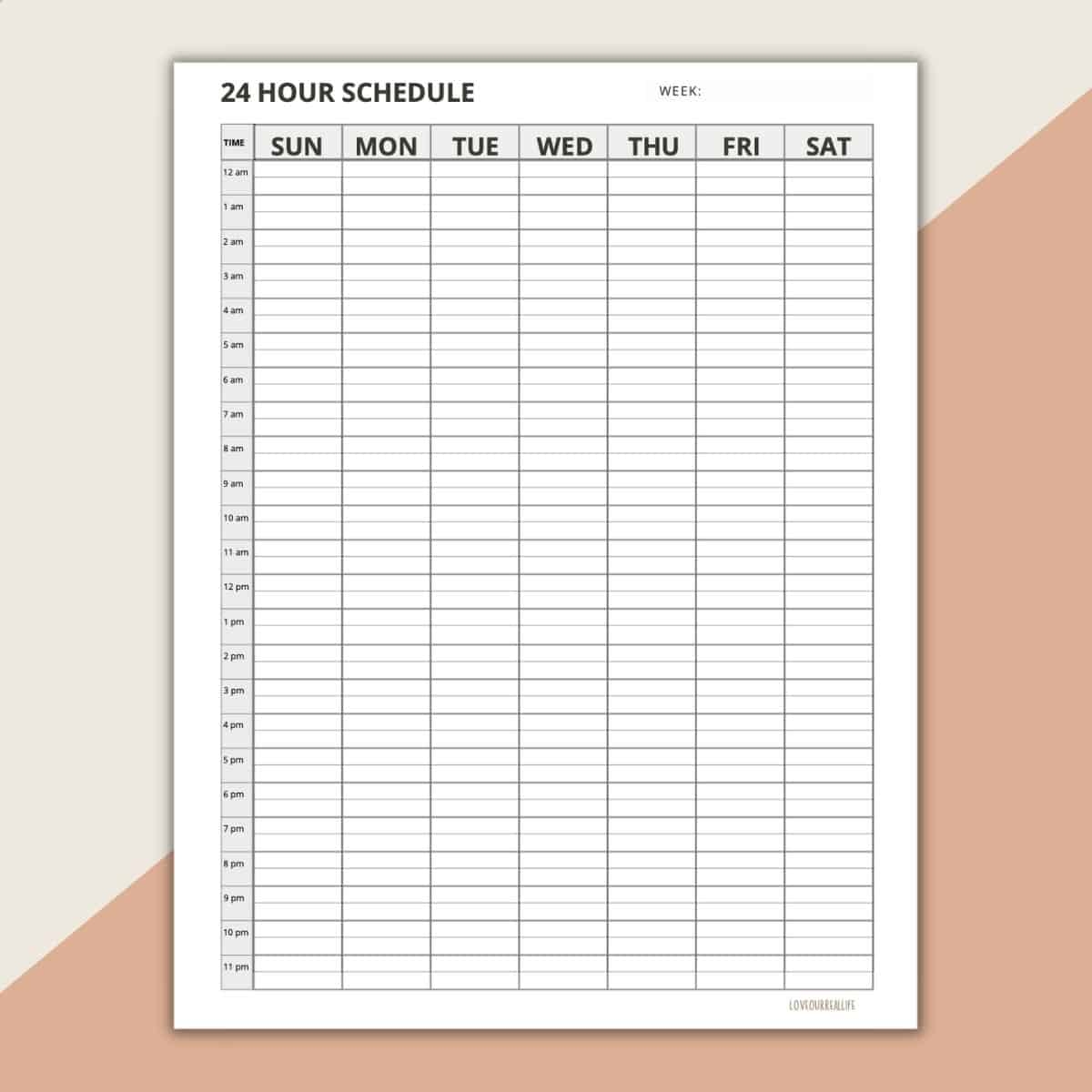 hourly planner template