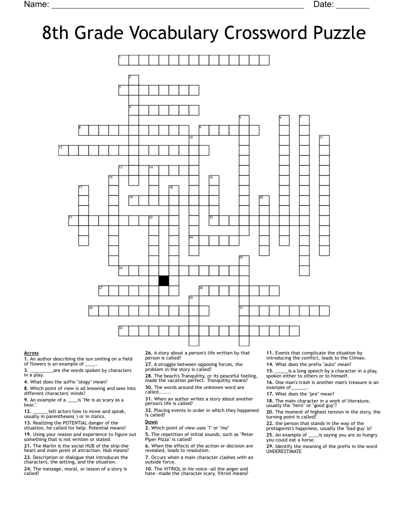 8th Grade Vocabulary Crossword Puzzle WordMint 8th Grade Vocabulary Crossword Puzzle WordMint