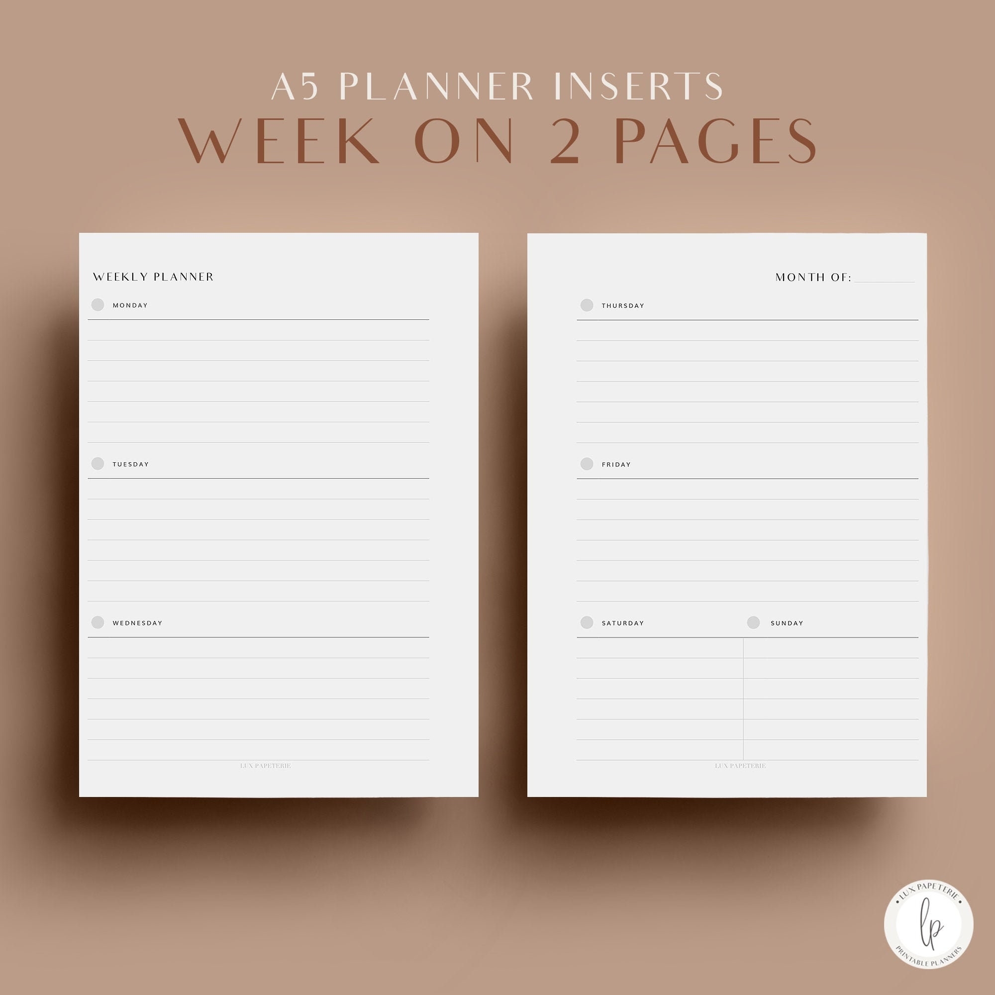 A5 Horizontal Weekly Planner Week On Two Pages Printable Planner Inserts A5 Planner Inserts A5 Printable Planner WO2P Agenda Inserts Etsy