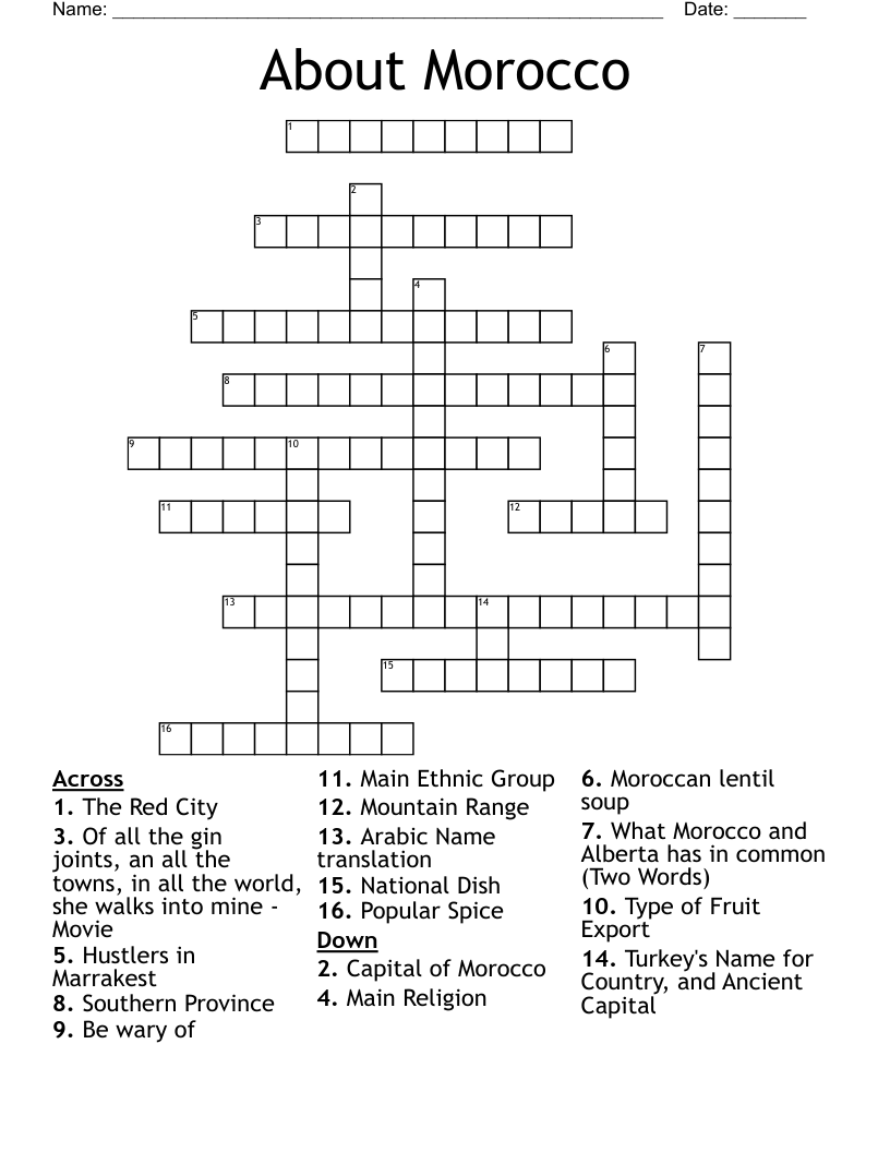 About Morocco Crossword WordMint