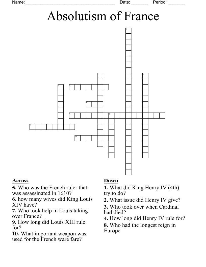 Absolutism Of France Crossword WordMint