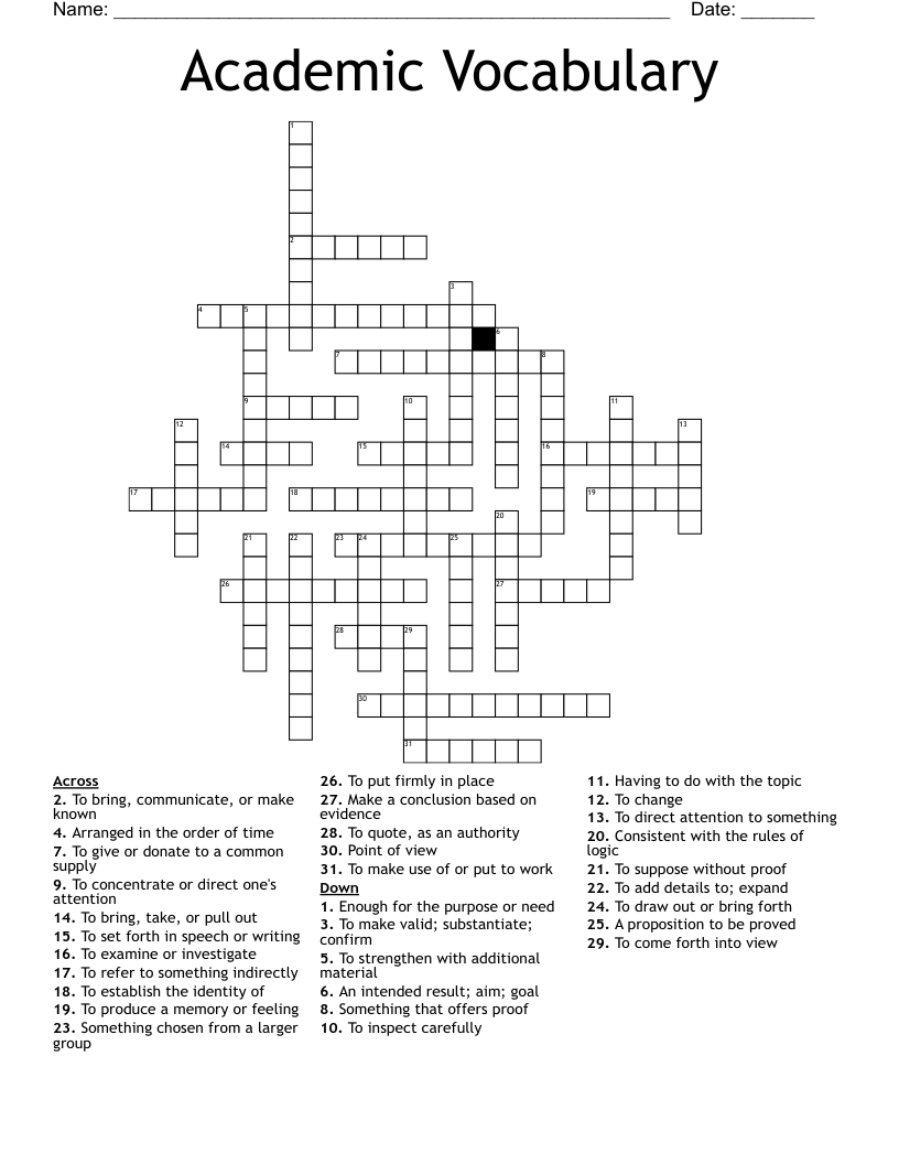 Academic Vocabulary Crossword WordMint