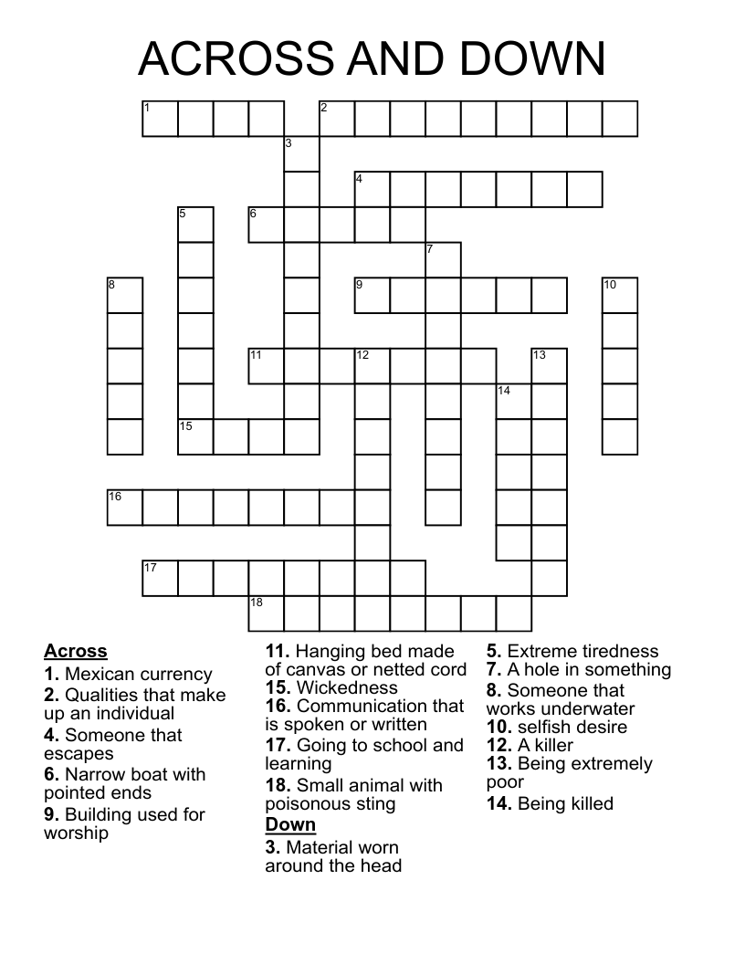 ACROSS AND DOWN Crossword WordMint