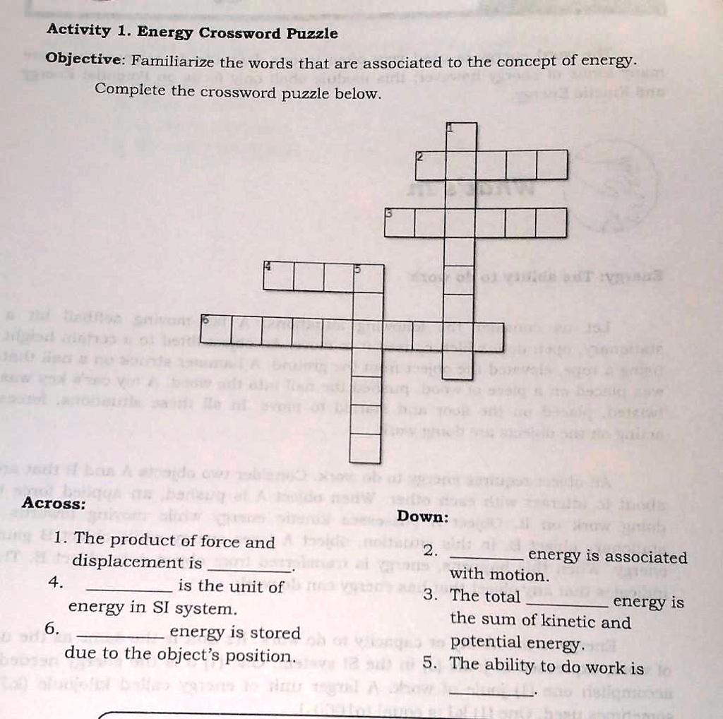 Activity 1 Energy Crossword Puzzle Activity 1 Energy 