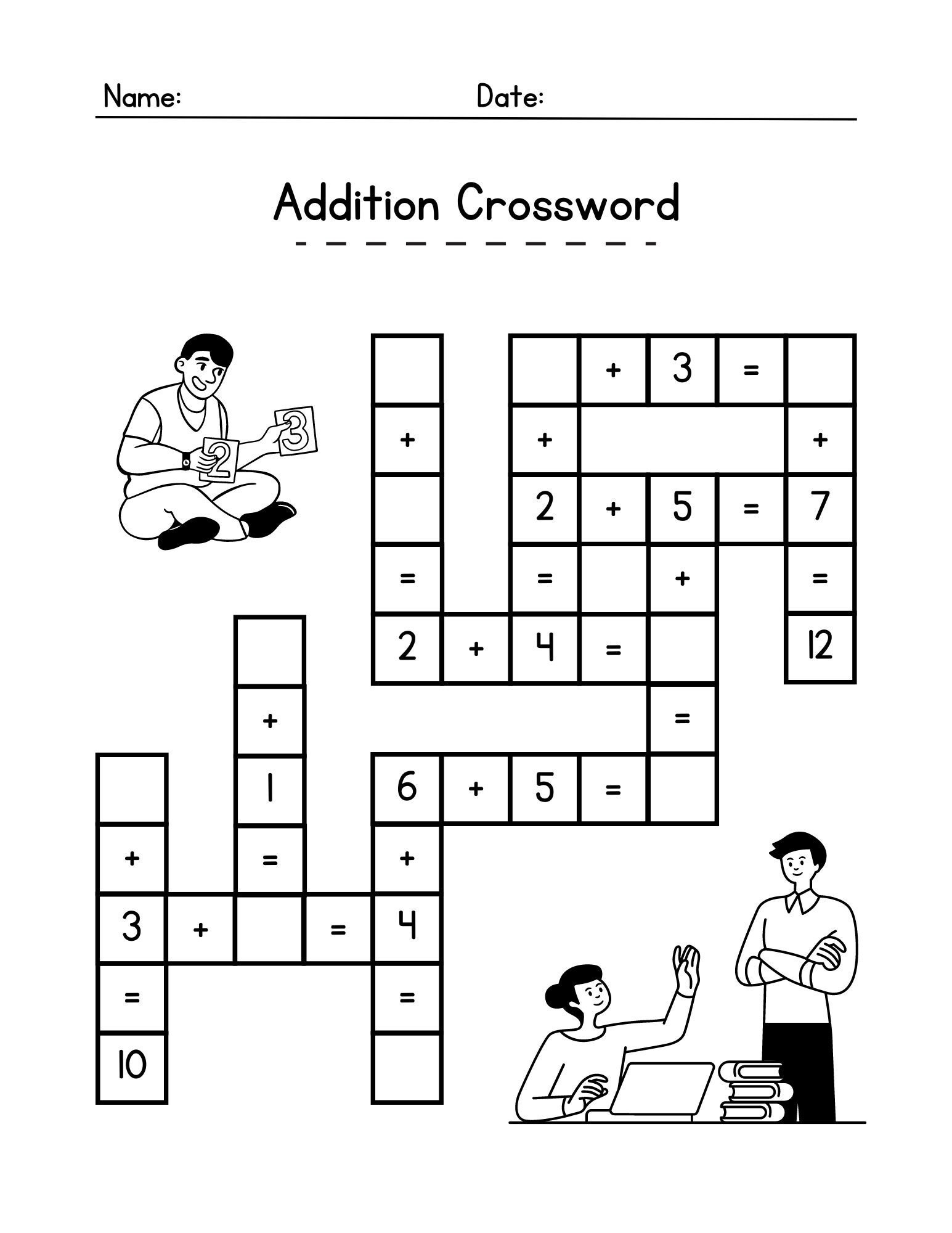 Addition Crossword Math Printable Activity Learn Math Addition Worksheet Math Busy Binder Printable Kids Math Printable Math DIGITAL Etsy