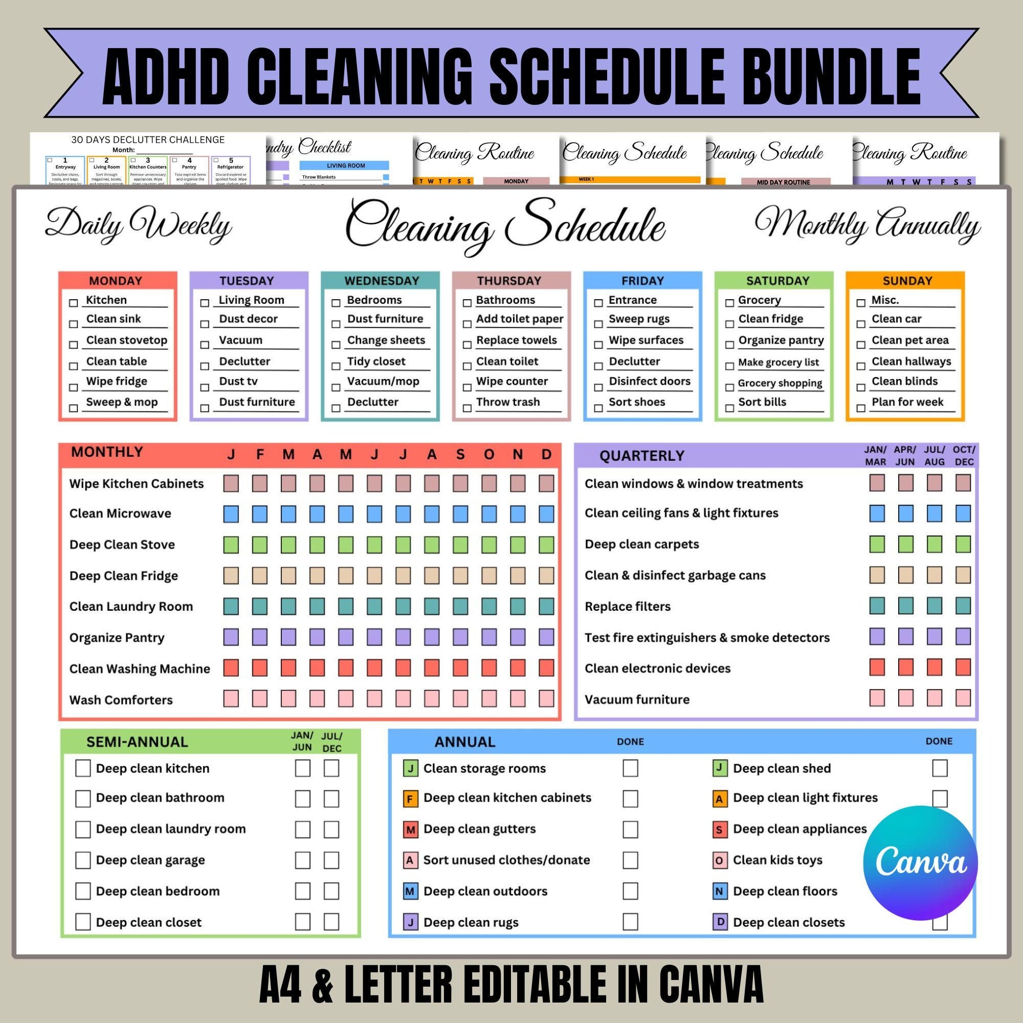 ADHD Cleaning Checklist Bundle ADHD Cleaning Planner ADHD Chore Chart Deep Cleaning Cards Cleaning Schedule Family Chore Chart Etsy