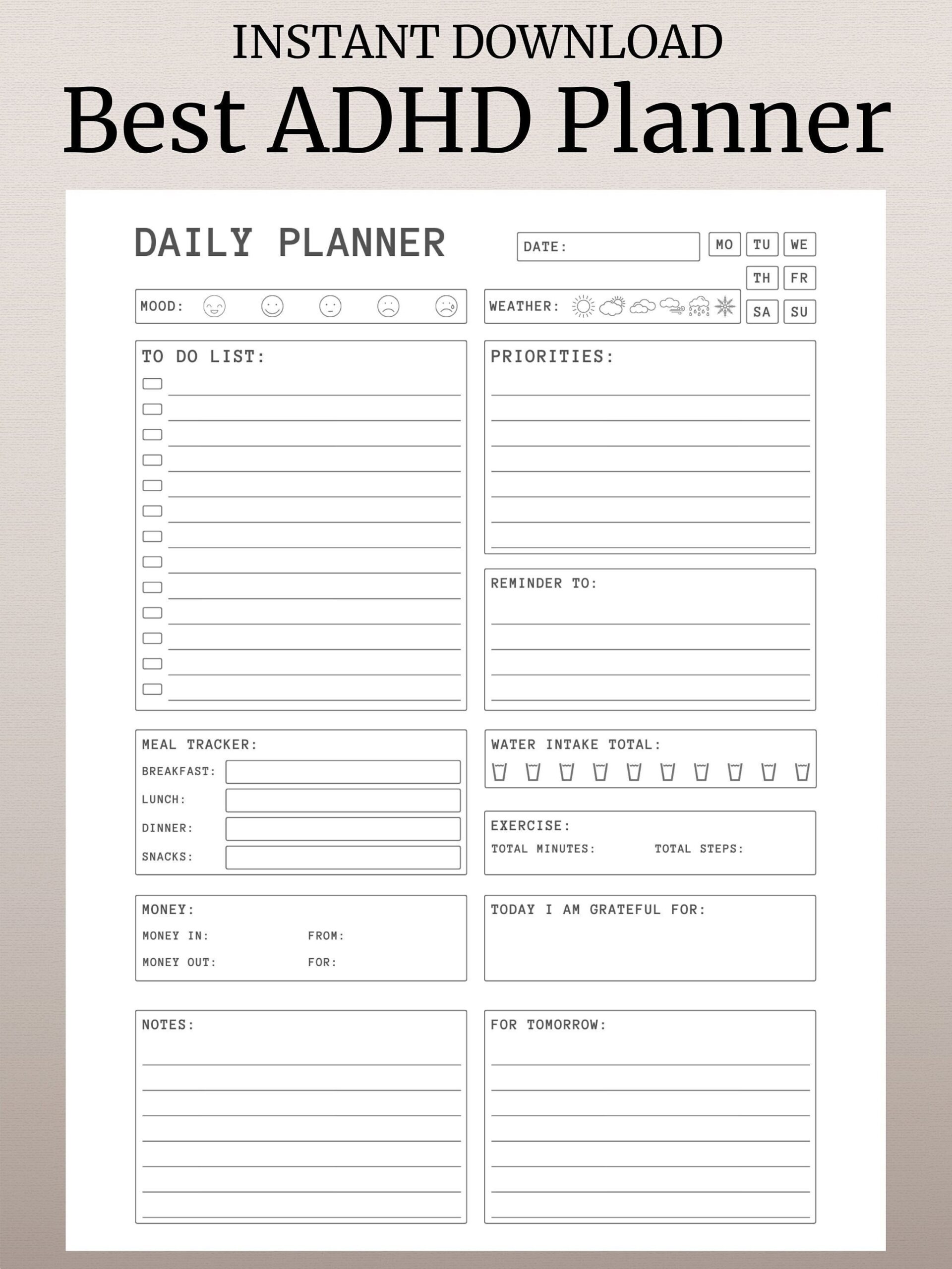 ADHD Daily Planner Printable Hourly Planner Organized Planner ADHD Planner Printable Planner Downloadable Planner Digital Planner Etsy