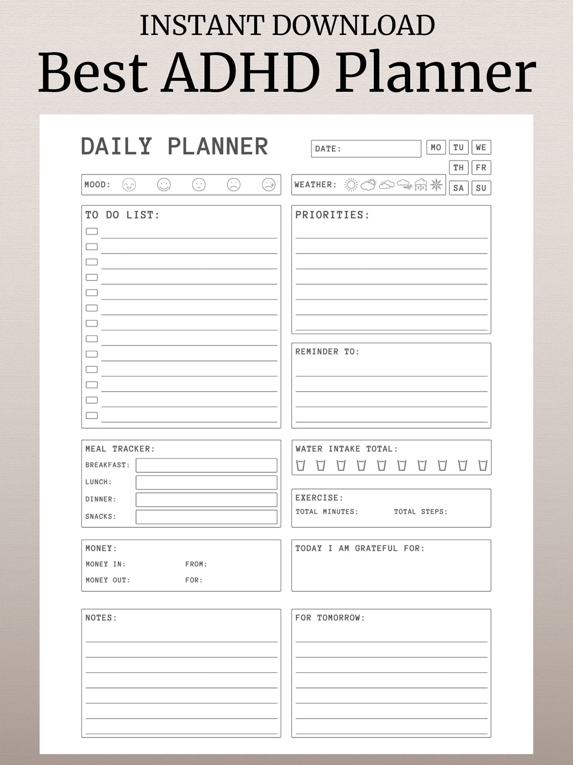 ADHD Daily Planner Printable Hourly Planner Organized Planner ADHD Planner Printable Planner Downloadable Planner Digital Planner Etsy
