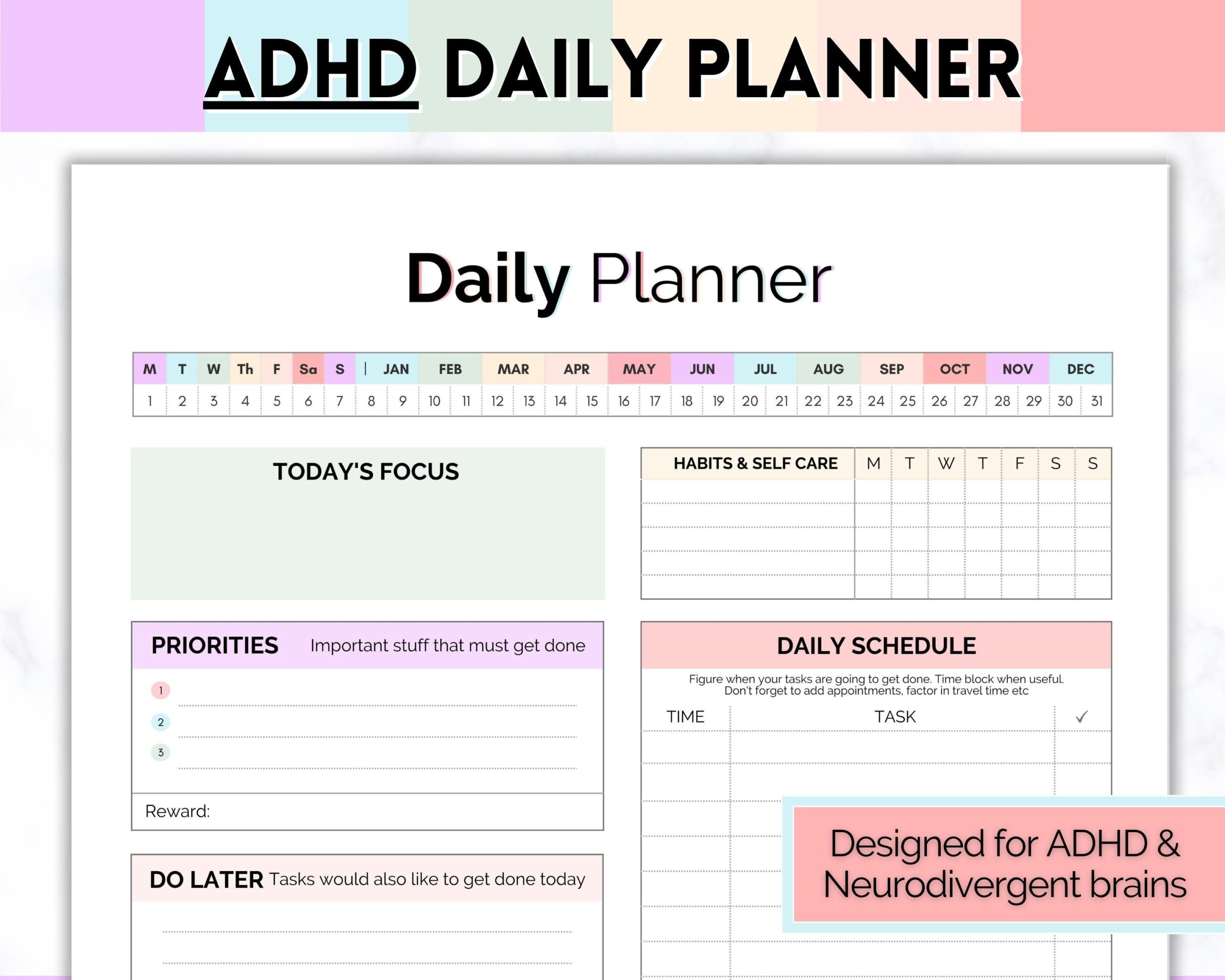 Adult ADHD Planner Printable Daily Planner To Do List Cleaning Brain Dump Template Digital To Do List Neurodivergent Life Digital Etsy