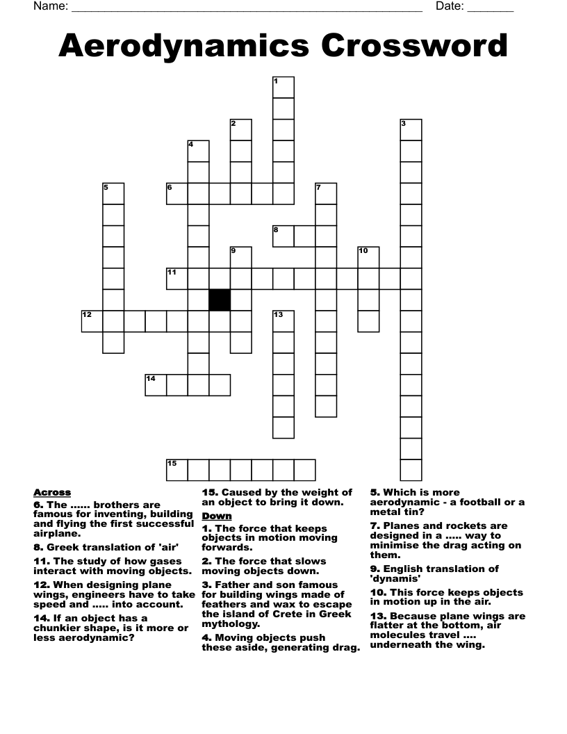 Aerodynamics Crossword WordMint