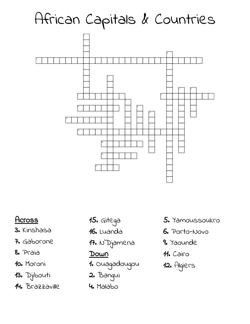 African Capitals Countries Crossword WordMint