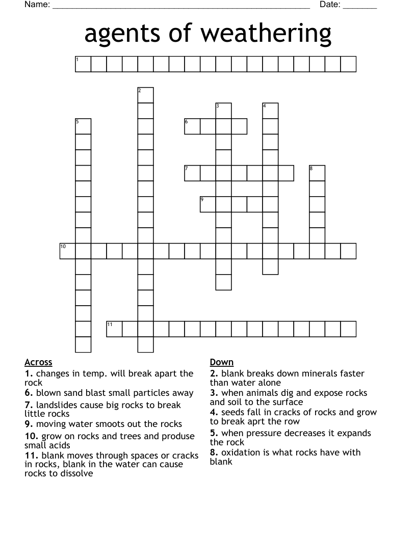 Agents Of Weathering Crossword WordMint Agents Of Weathering Crossword WordMint