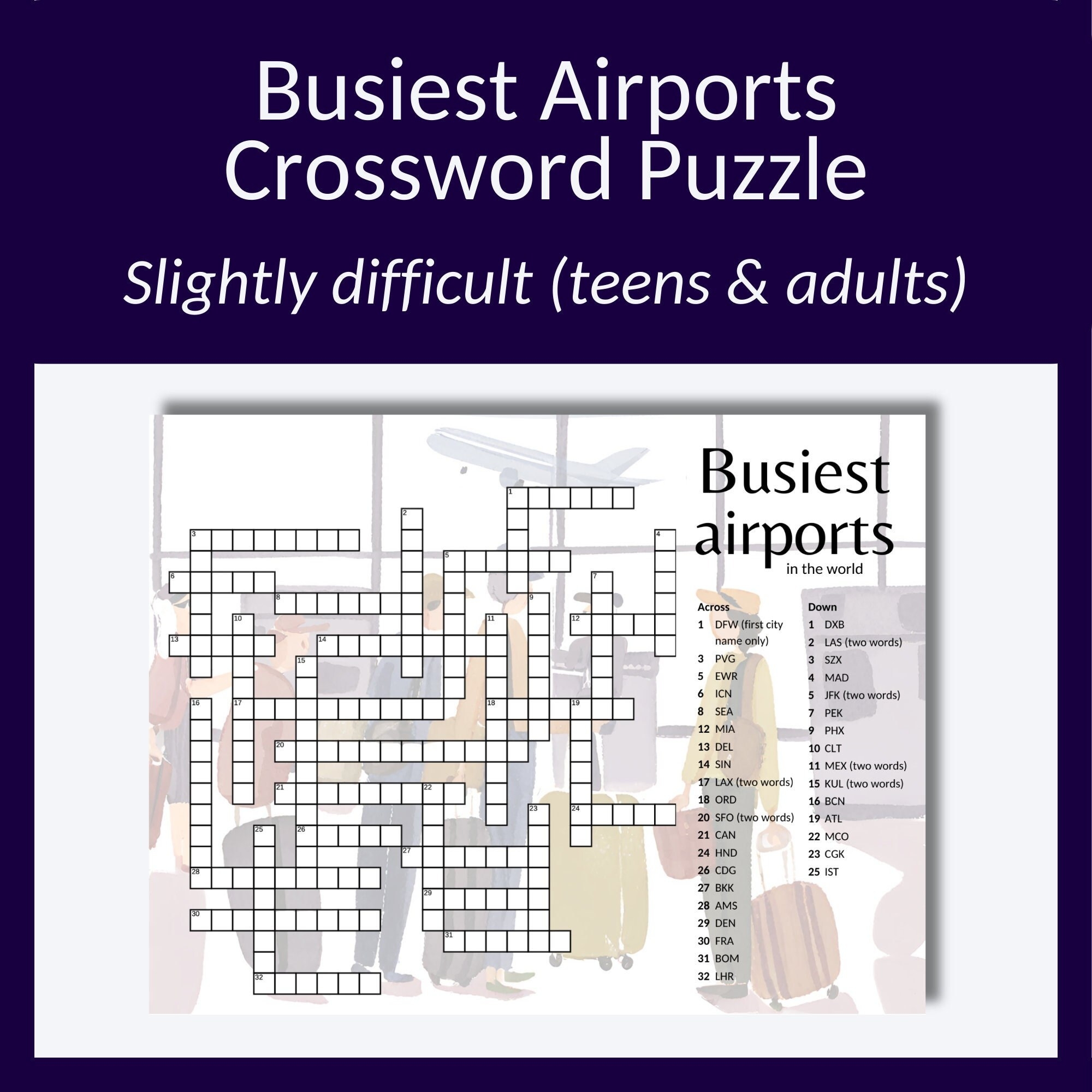 Airport Code Crossword Puzzle Travel Lover Gift digital Download Etsy UK