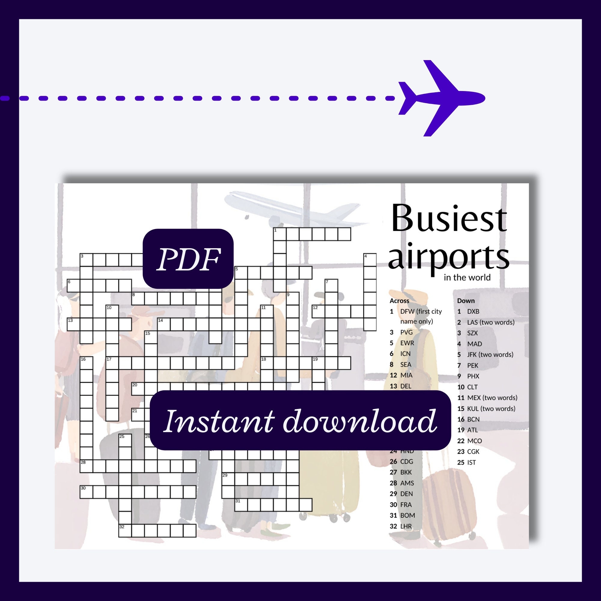 Airport Code Crossword Puzzle Travel Lover Gift digital Download Etsy
