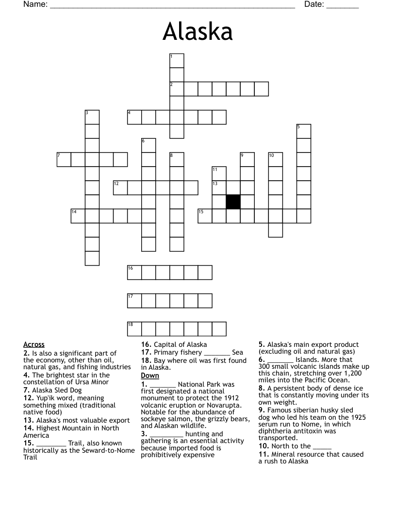 Alaska Crossword WordMint