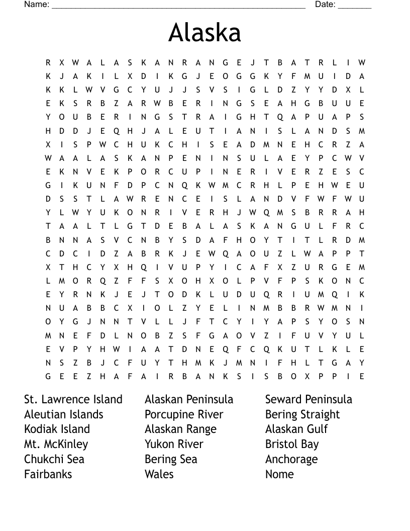 Alaska Word Search WordMint