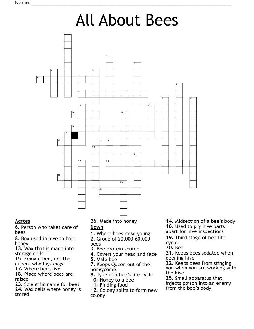 All About Bees Crossword WordMint All About Bees Crossword WordMint
