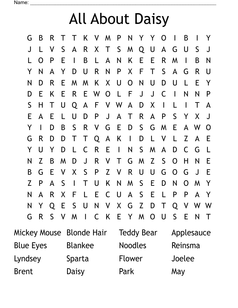 All About Daisy Word Search WordMint