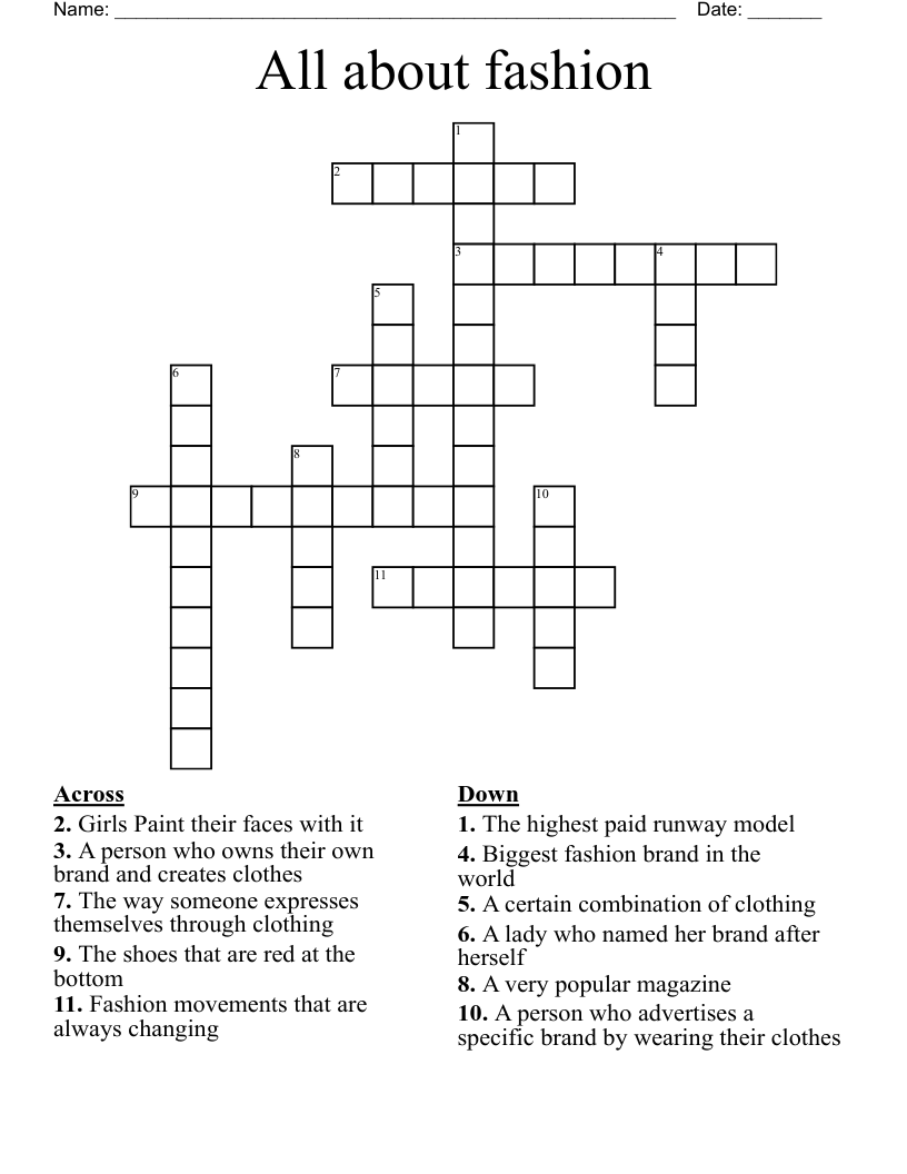 All About Fashion Crossword WordMint