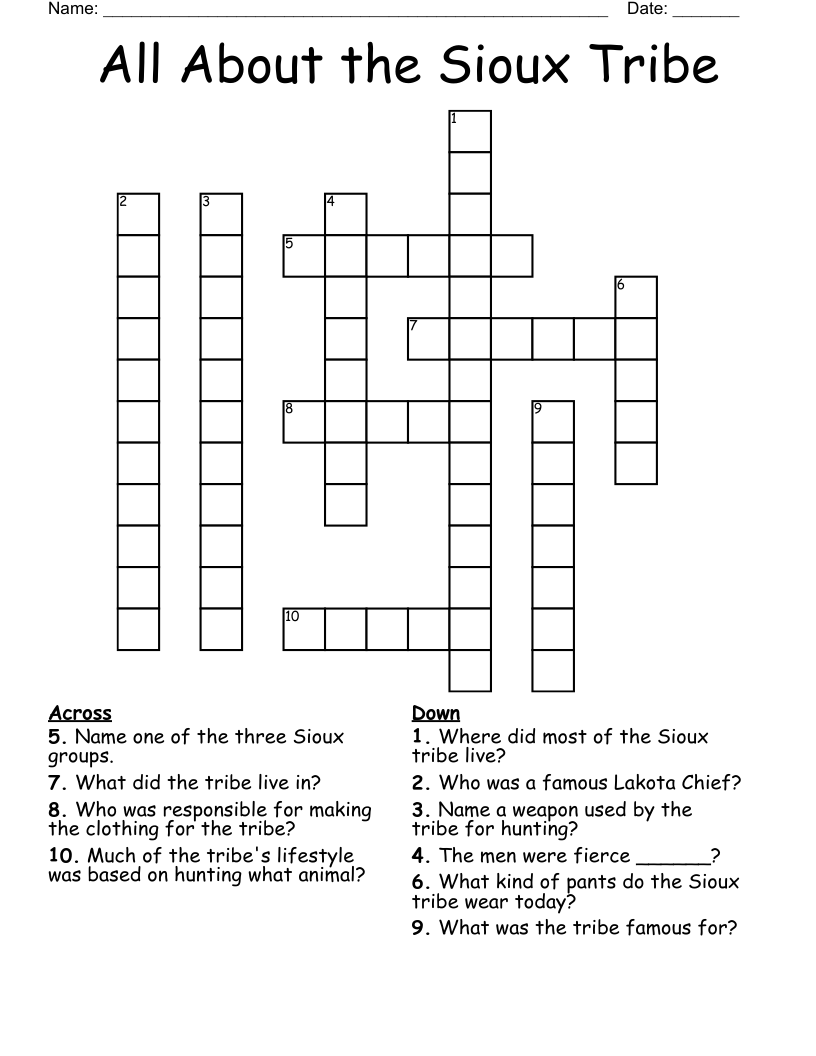 All About The Sioux Tribe Crossword WordMint