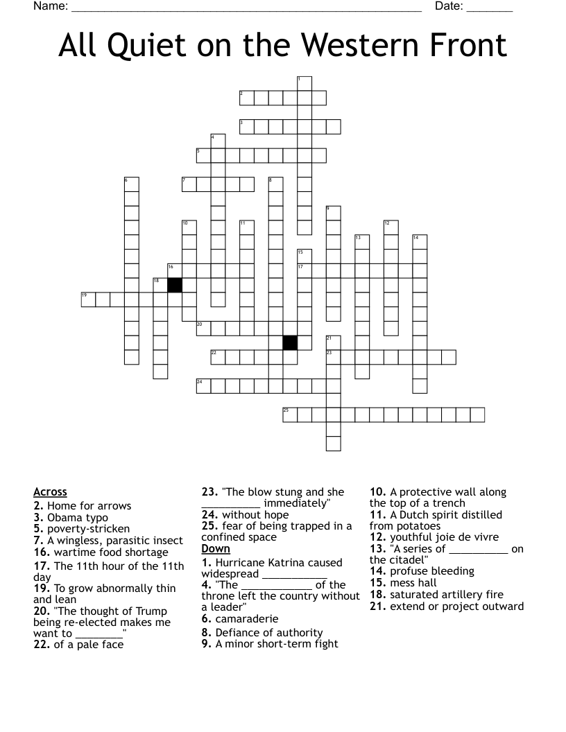 All Quiet On The Western Front Crossword WordMint