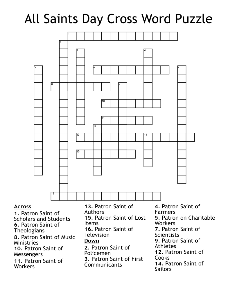 All Saints Day Cross Word Puzzle WordMint All Saints Day Cross Word Puzzle WordMint