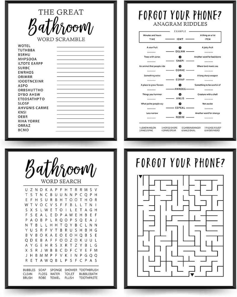 Amazon ETVISO Funny Bathroom Decor Wall Art Set Of 4 Funny Crossword Puzzle Wall Art Funny Forget Your Phone Bathroom Word Search Wall Decor 8x10 Unframed Posters Prints Amazon ETVISO Funny Bathroom Decor Wall Art Set Of 4 Funny Crossword Puzzle Wall Art Funny Forget Your Phone Bathroom Word Search Wall Decor 8x10 Unframed Posters Prints