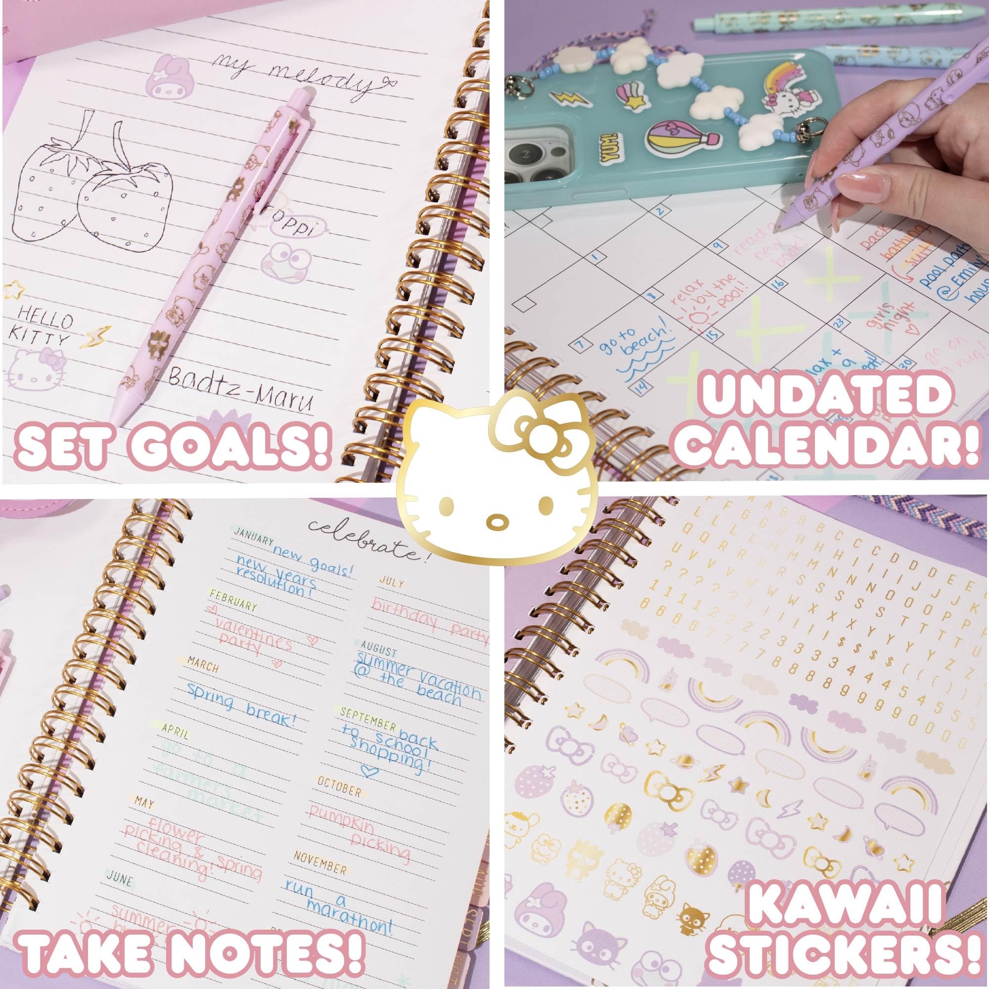 Amazon Hello Kitty And Friends Agenda 70 Pages Hardcover Planner Kuromi Stickers Sanrio Stuff Cute School Supplies Stationery And Accessories Office Products