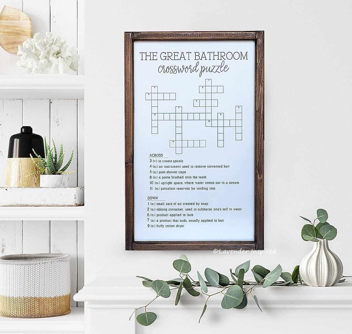 Amazon Lavender Inspired Crossword Puzzle Farmhouse Bathroom Signs Half Bath Decor Funny Wall Decor Entertaining Restroom Sign Housewarming Gifts WHITE Home Kitchen