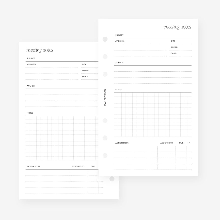 Amazon May Paper Co Franklin Covey Compact Meeting Planner Insert Agenda Refill For FC Compact 6 Hole Ringed Binders 4 25 X 6 75 White Office Products