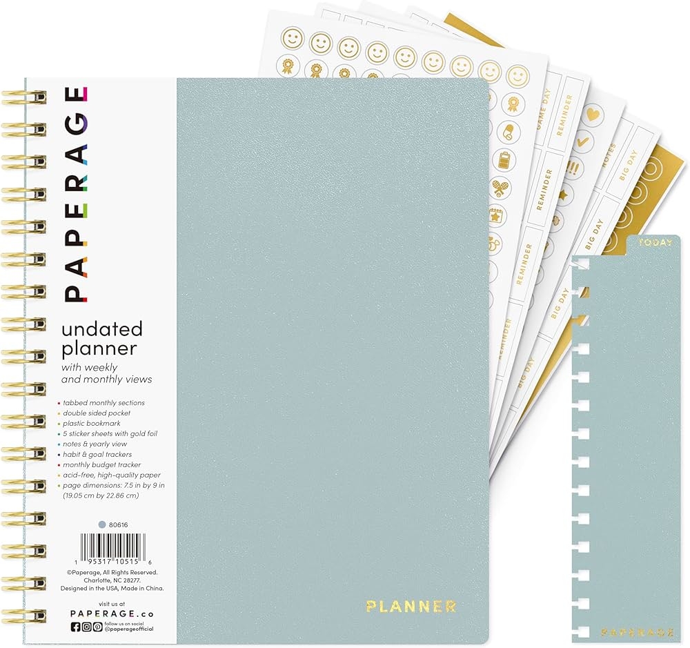 Amazon PAPERAGE Undated 12 Month Weekly Monthly Planner With Durable Cover Spiral Binding 7 5 In X 9 In Productivity Planner With Note Pages Goals Budget Trackers Stickers 