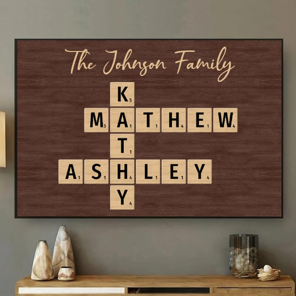 Amazon Personalized Family Crossword Wall D cor Crossword Family Names Wall Decor Crossword Scrabble Print Custom Family Letter Tile Name Puzzle Home Kitchen