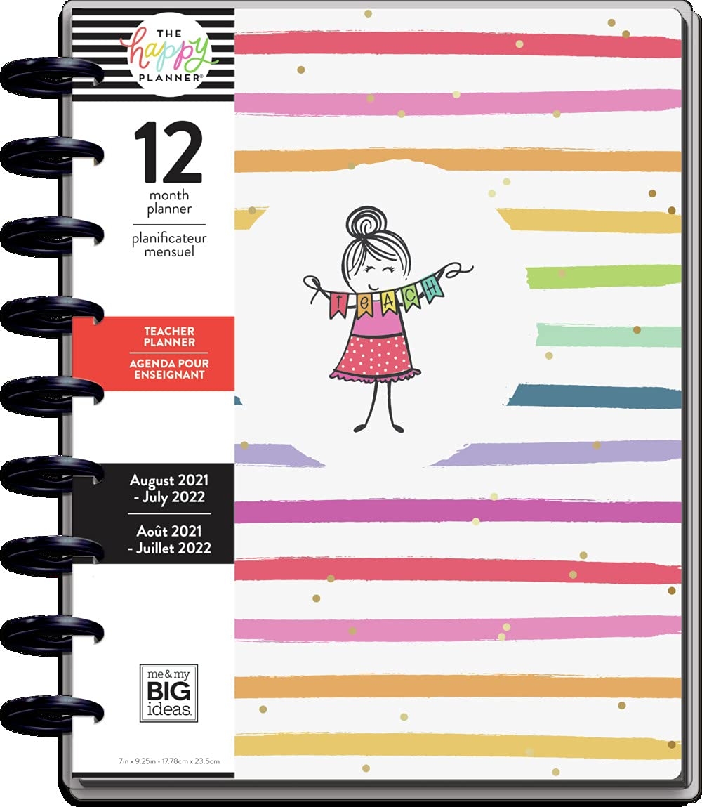 Amazon The Happy Planner Classic Sized 12 Month Teacher Planner Stick Girl Teacher Theme August 2021 July 2022 Teacher Layout Monthly Weekly Disc Bound Pages 8 75 X 9 75 Office Products