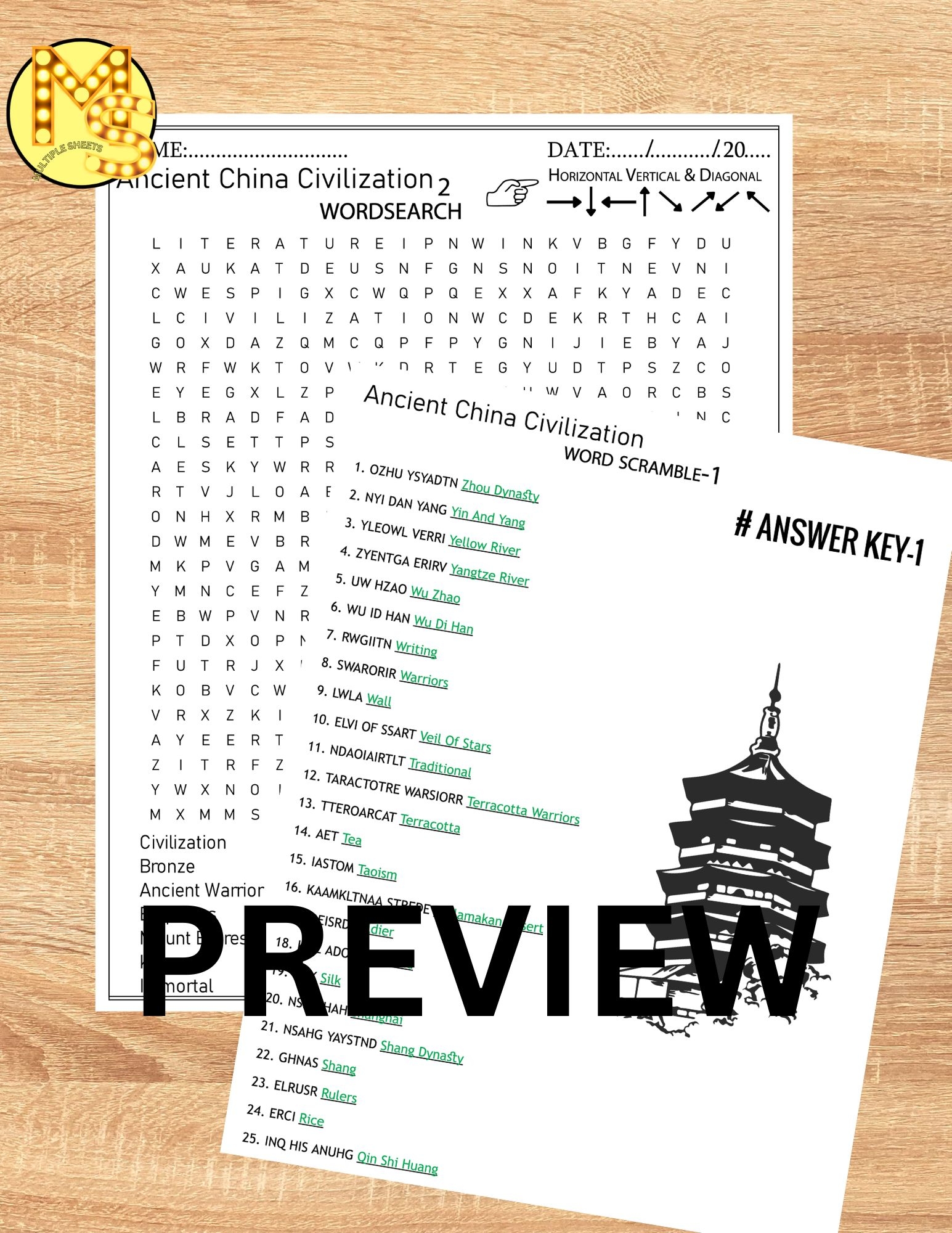 ANCIENT China Civilization Worksheets Crossword Word Scramble Word Search Made By Teachers