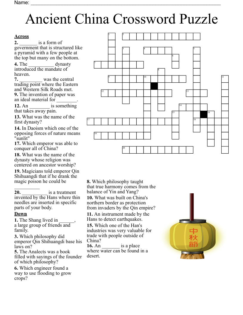 Ancient China Crossword Puzzle WordMint