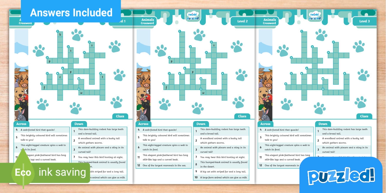 Animal Crossword Puzzle Pack Animal Crossword Puzzle Pack