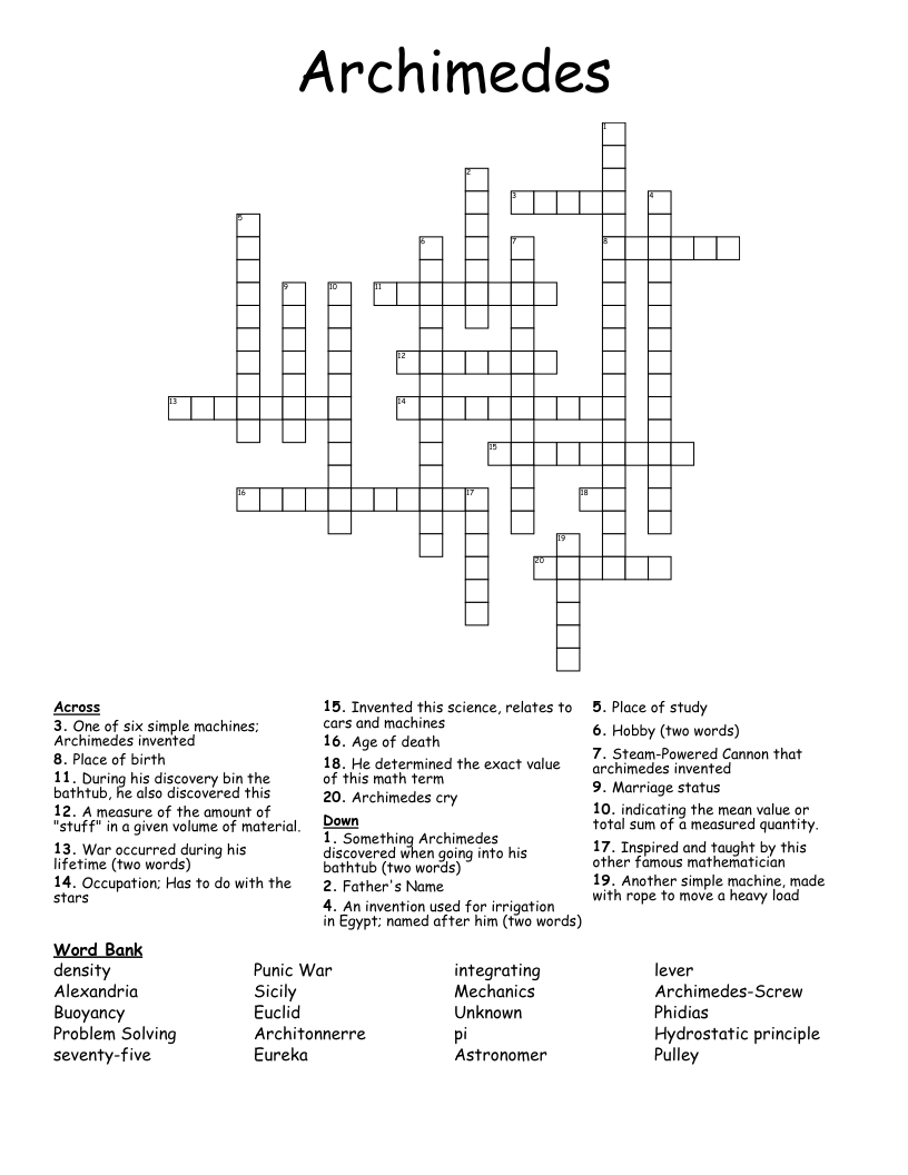 Archimedes Crossword WordMint Archimedes Crossword WordMint
