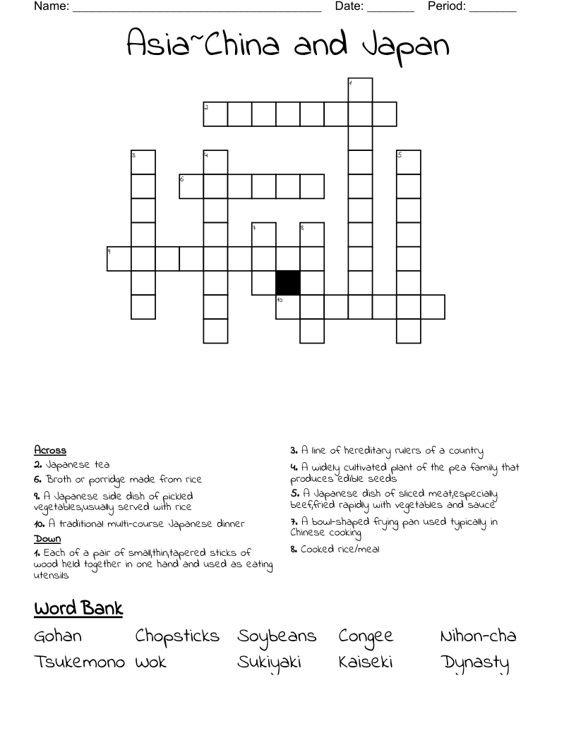Asia China And Japan Crossword WordMint