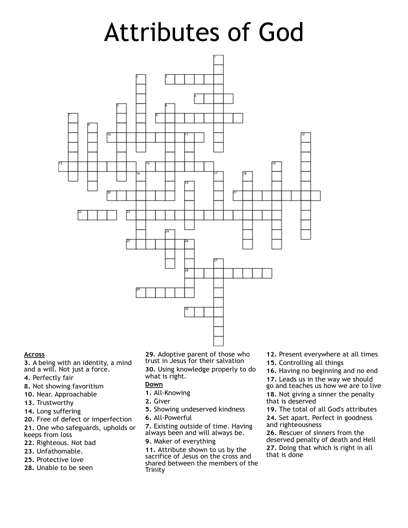 Attributes Of God Crossword WordMint