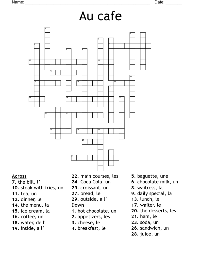 Au Cafe Crossword WordMint
